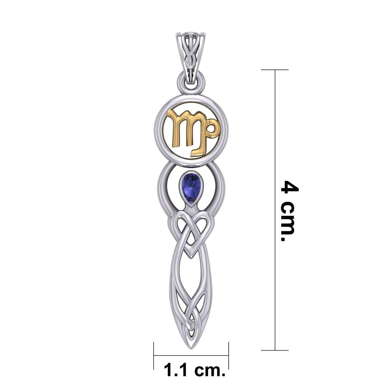 Celtic Goddess Virgo Astrology Zodiac Sign Silver and Gold Accents Pendant with Sapphire MPD5940 - peterstone.dropshipping