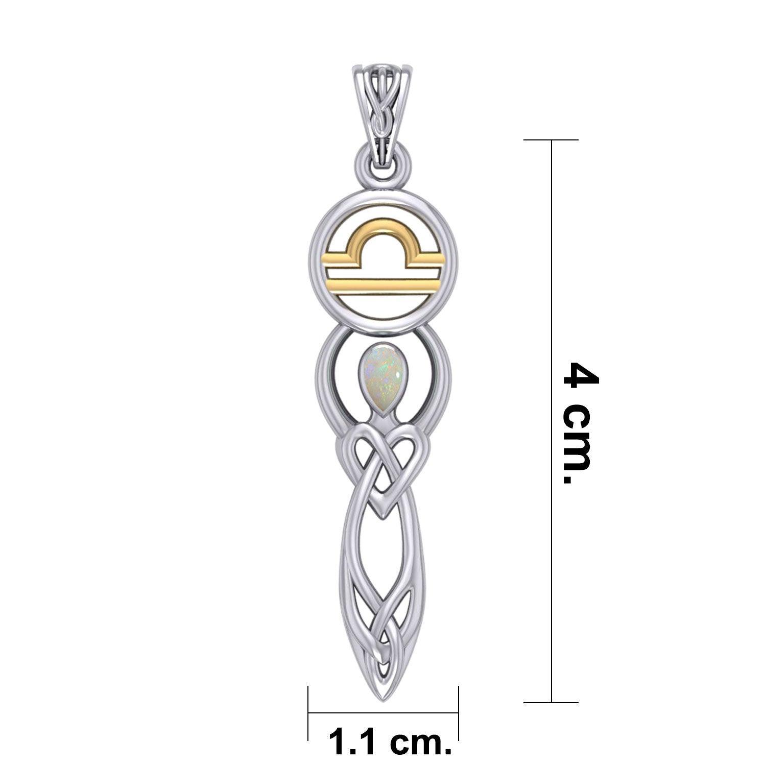 Celtic Goddess Libra Astrology Zodiac Sign Silver and Gold Accents Pendant with Opal MPD5941 - peterstone.dropshipping