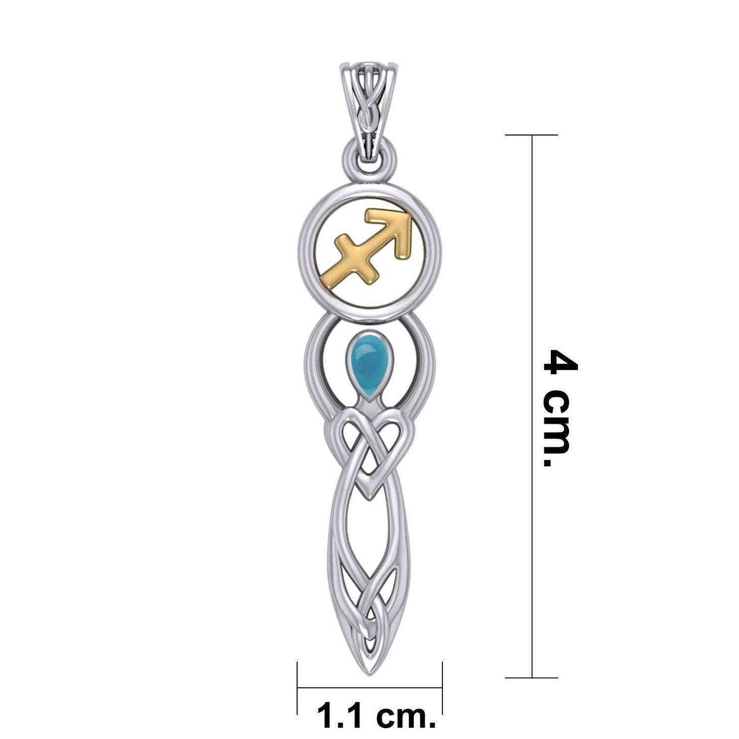 Celtic Goddess Sagittarius Astrology Zodiac Sign Silver and Gold Accents Pendant with Turquoise MPD5943 - peterstone.dropshipping