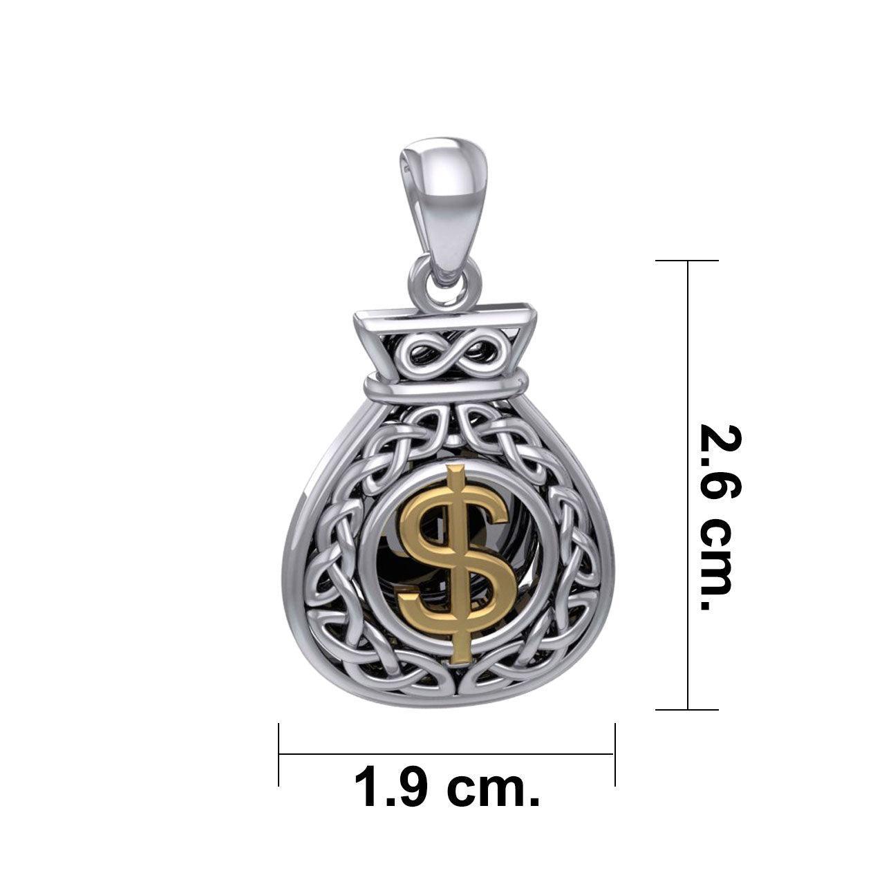 Celtic Infinity Money Bag with Wealth and Prosperity Bind Rune Silver and Gold Accents Pendant MPD5962 - peterstone.dropshipping