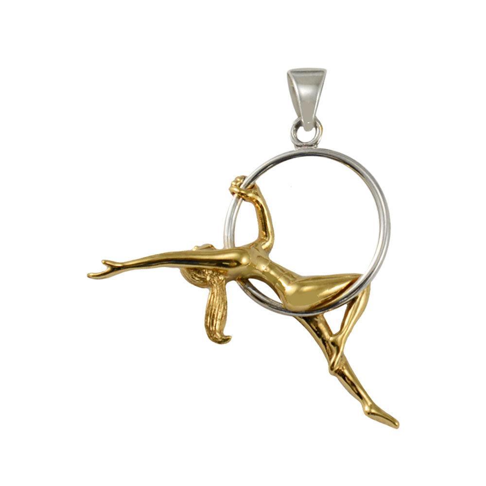 Beautiful Acrobat Lady With Her Magical Aerial Hoop Silver with 14K Gold Accent Pendent MPD5998 - peterstone.dropshipping