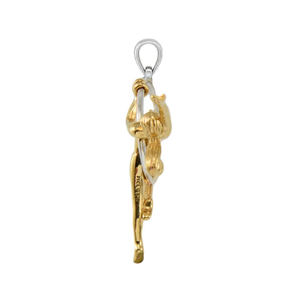 Beautiful Acrobat Lady With Her Magical Aerial Hoop Silver with 14K Gold Accent Pendent MPD5998 - peterstone.dropshipping