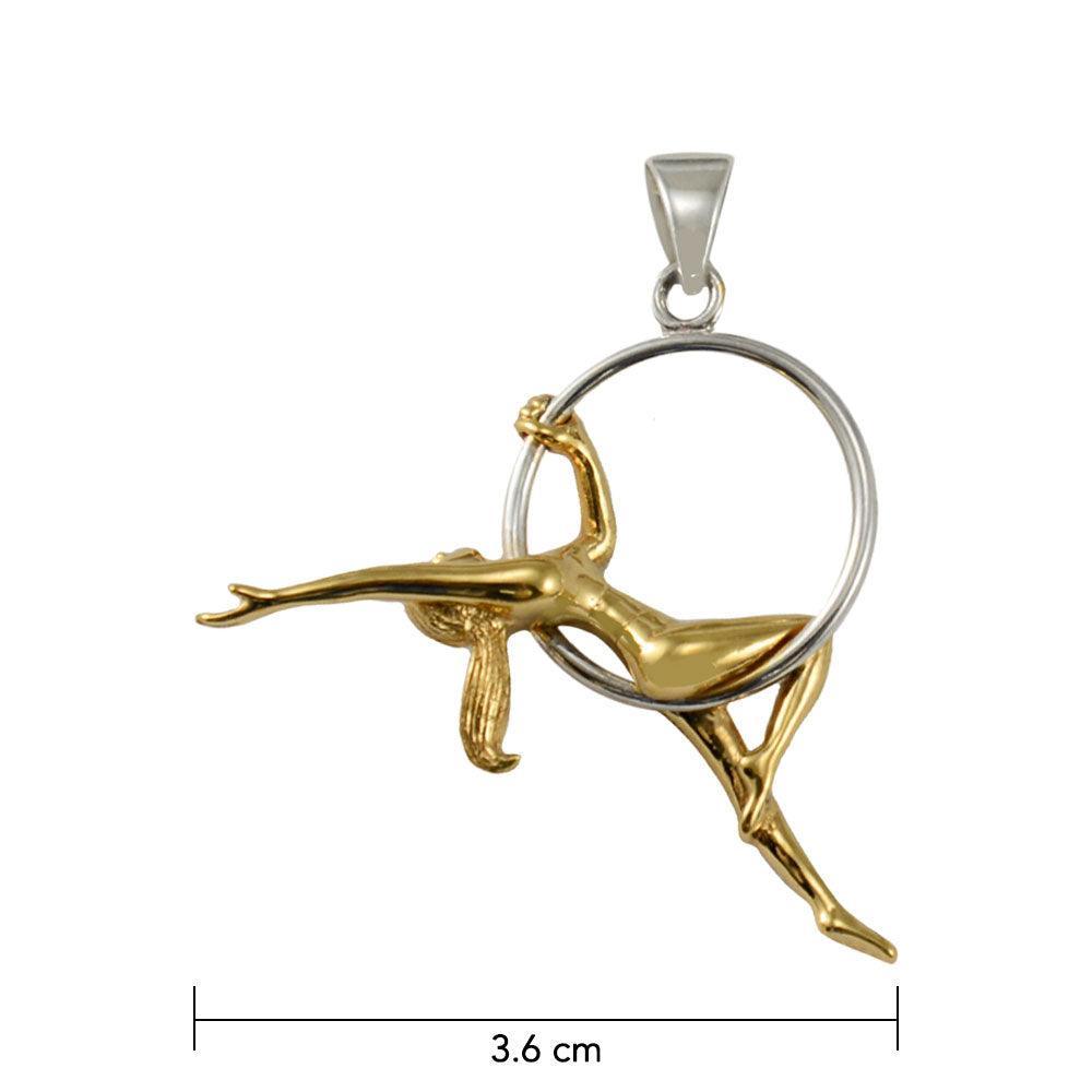 Beautiful Acrobat Lady With Her Magical Aerial Hoop Silver with 14K Gold Accent Pendent MPD5998 - peterstone.dropshipping