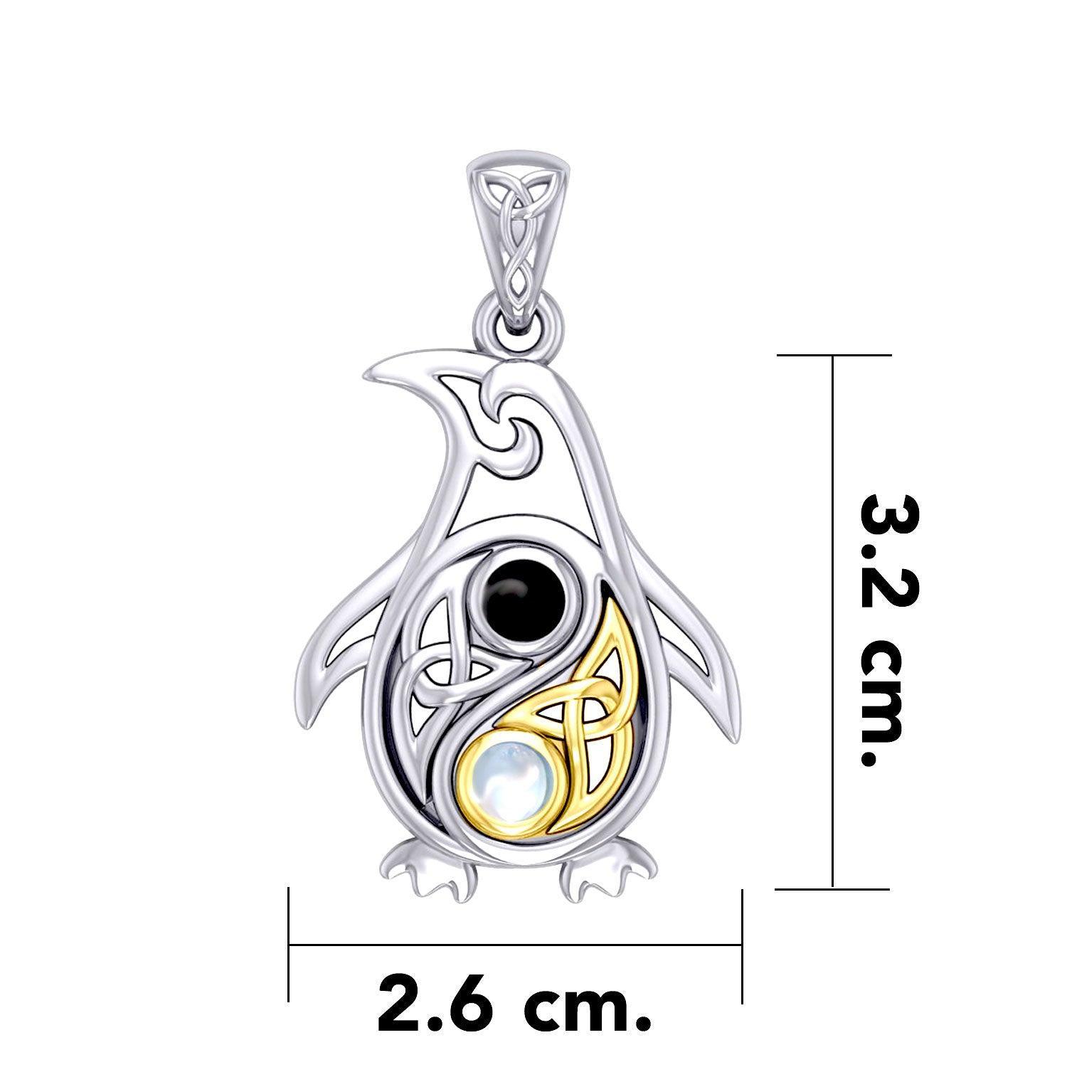 Celtic Yin Yang Spirit of The Antarctic Penguin Silver and Gold Accent Pendant with Gem MPD6014 - peterstone.dropshipping