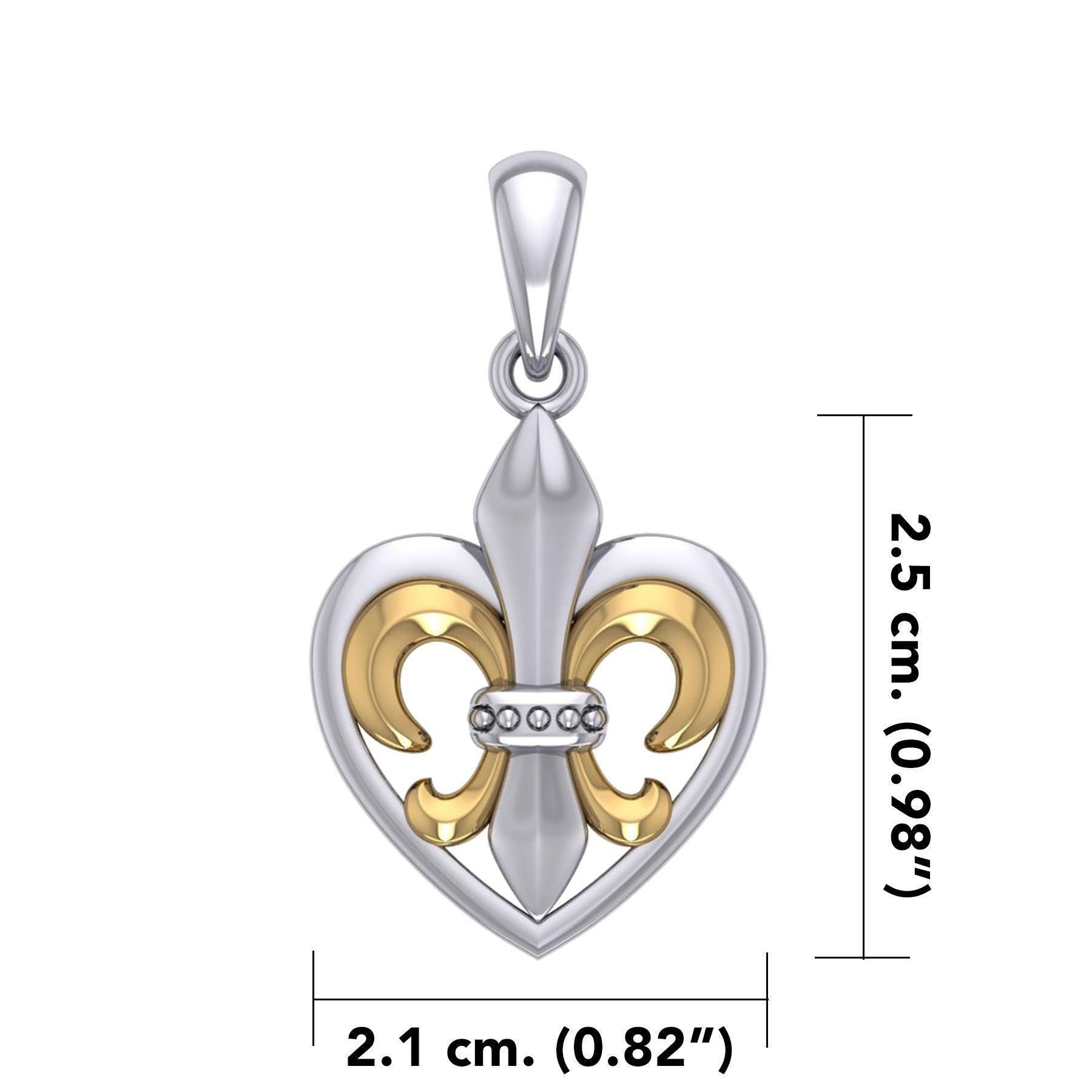 A powerful Sterling Silver with 14K Gold accent Jewelry Pendant in Fleur-de-Lis and Heart MPD6067 - peterstone.dropshipping