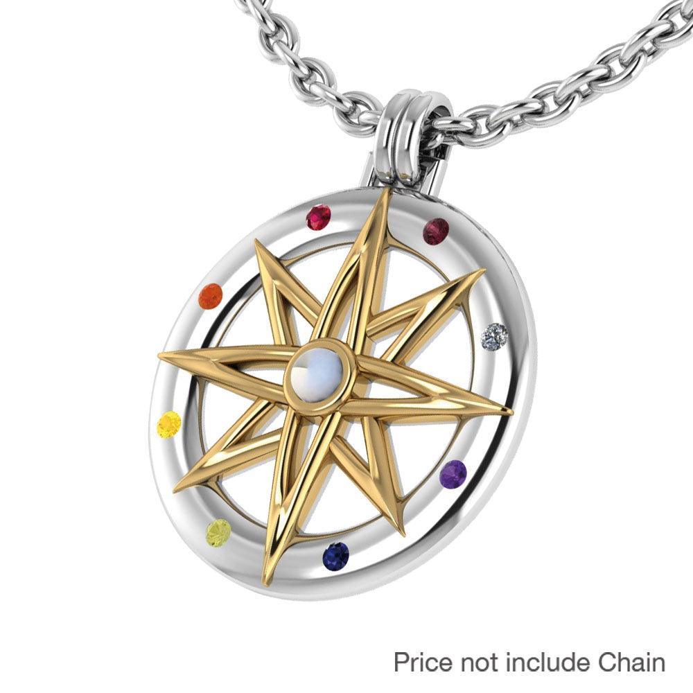 Wander through my compass Silver Pendant with 18K gold accent and gemstone with Performance Amulet MPD683-PAT - peterstone.dropshipping