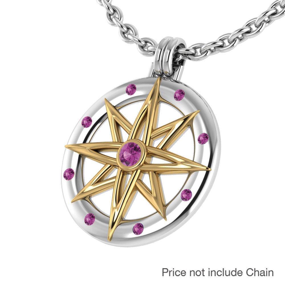 Wander through my compass Silver Pendant with 18K gold accent and gemstone with Performance Amulet MPD683-PAT - peterstone.dropshipping