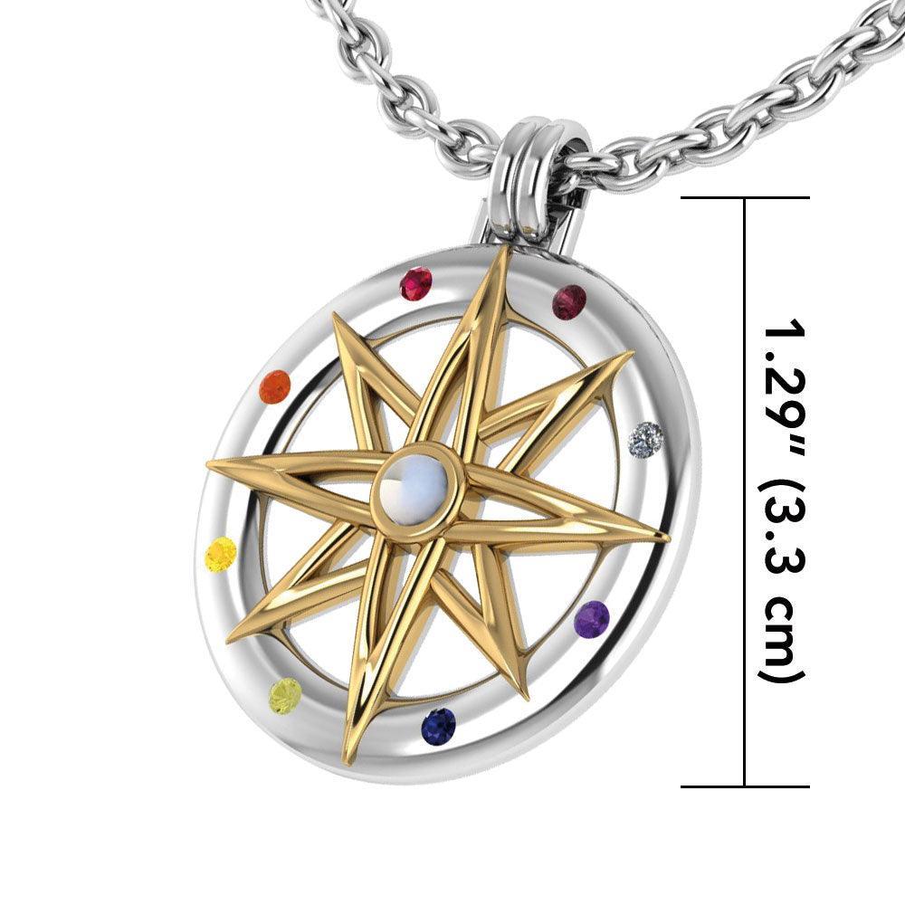 Wander through my compass Silver Pendant with 18K gold accent and gemstone with Performance Amulet MPD683-PAT - peterstone.dropshipping