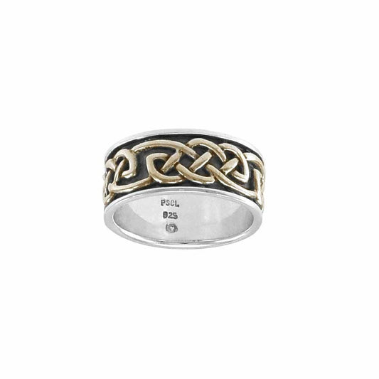 A marvelous vision of Celtic tradition ~ Celtic Knotwork Sterling Silver Ring with 14k Gold Accent MRI1205 - peterstone.dropshipping