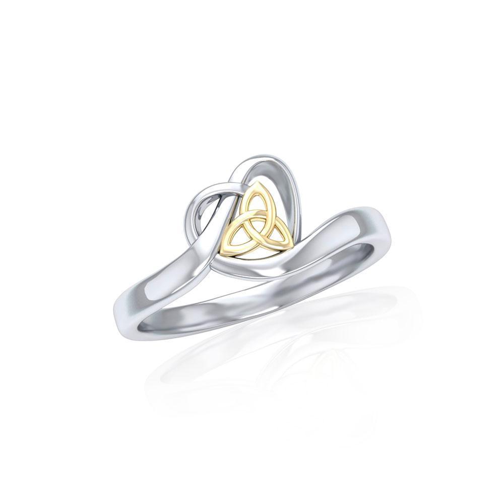 Heart with Celtic Trinity Knot Silver and Gold Ring MRI1785 Ring