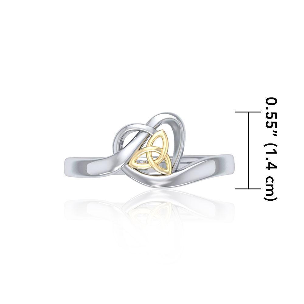 Heart with Celtic Trinity Knot Silver and Gold Ring MRI1785 Ring