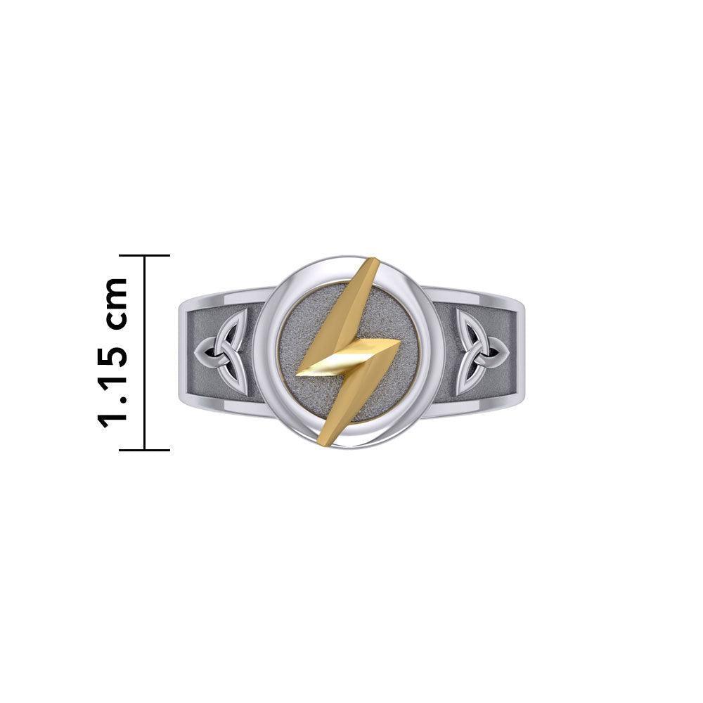 Zeus God Lightning Bolt with Celtic Trinity Knot Silver and Gold Ring MRI2296 - peterstone.dropshipping