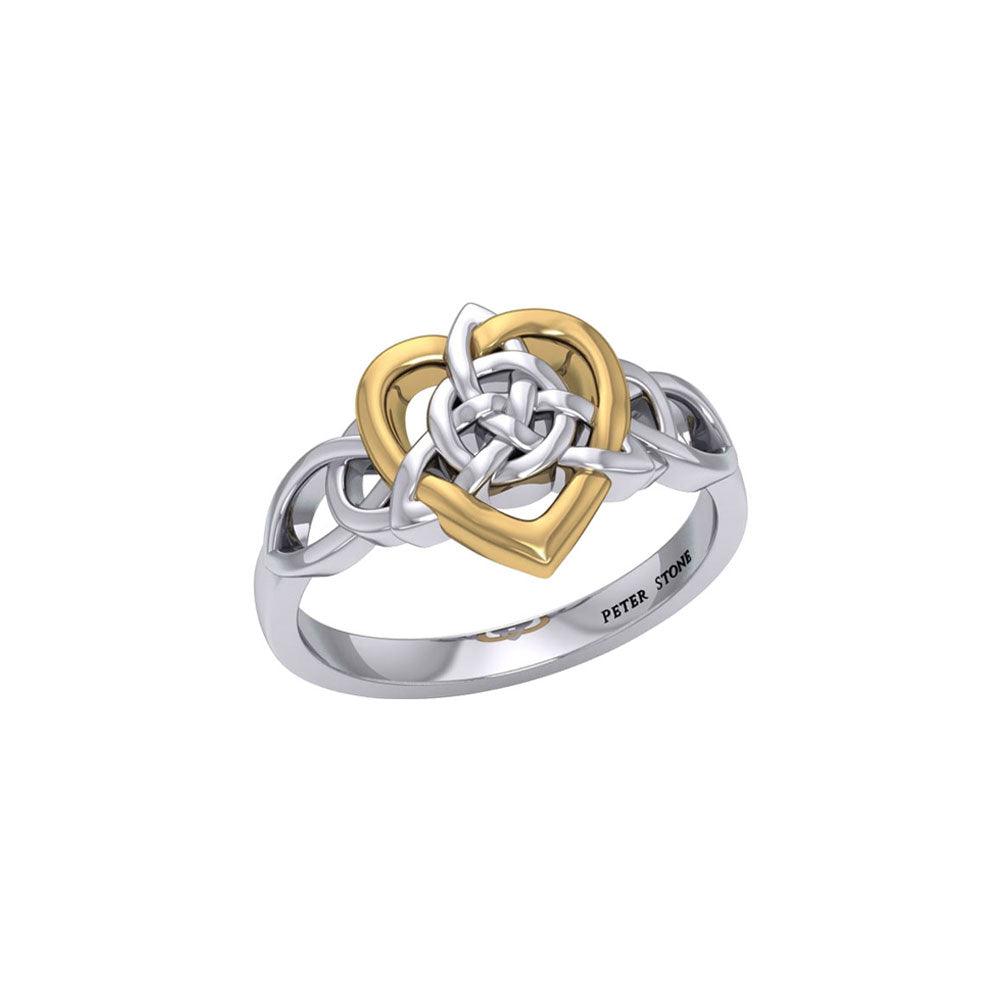 Celtic Heart And Triquetra Sterling Silver with 14K Gold Accent Ring MRI2389 - peterstone.dropshipping