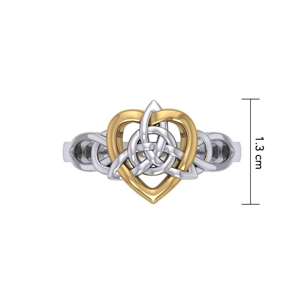 Celtic Heart And Triquetra Sterling Silver with 14K Gold Accent Ring MRI2389 - peterstone.dropshipping