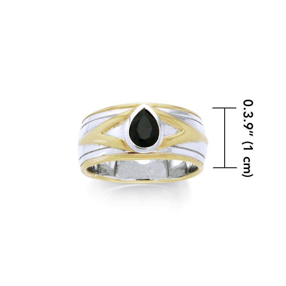 Black Magic Teardrop Solitare Silver & Gold Ring MRI476 Ring