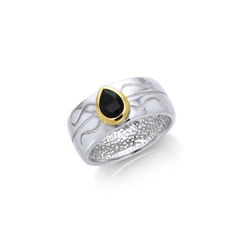 Black Magic Teardrop Solitare Silver & Gold Ring MRI480 Ring