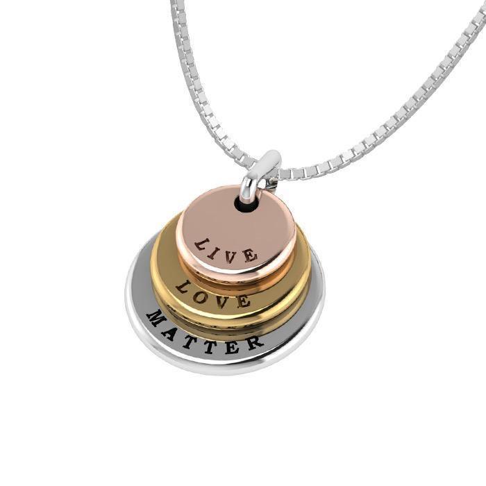 3 Words That Matter Triple Round Yellow Gold, Rose Gold and Silver Charm OSE757P Custom Word