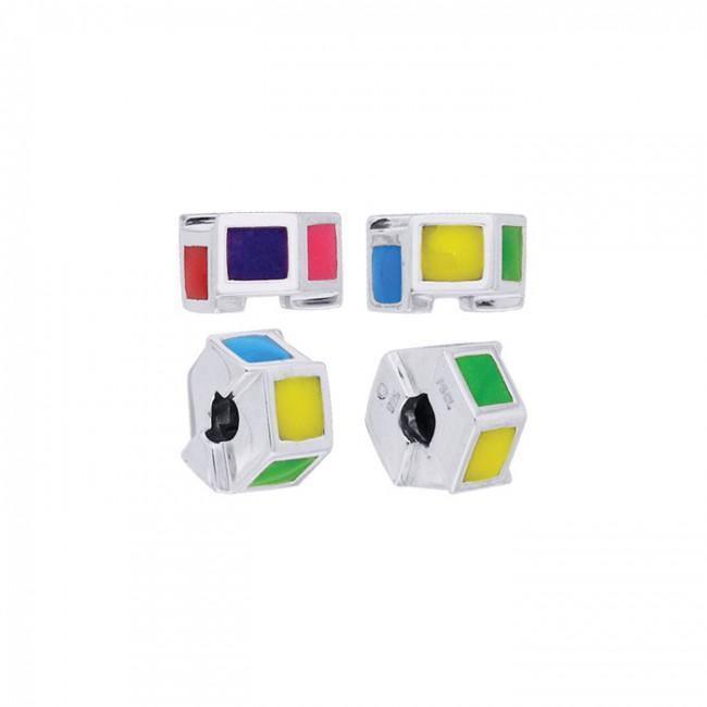 Hexagon Silver and Enamel Bead TBD079