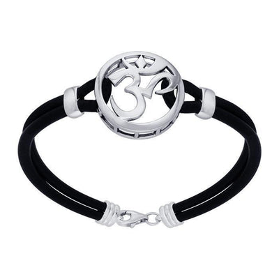 Manufacturer of Fancy 925 silver gents black leather om bracelet