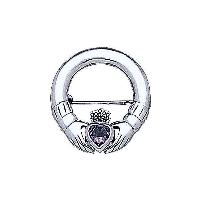 Irish Claddagh Silver Brooch with Gem TBR252 Brooch