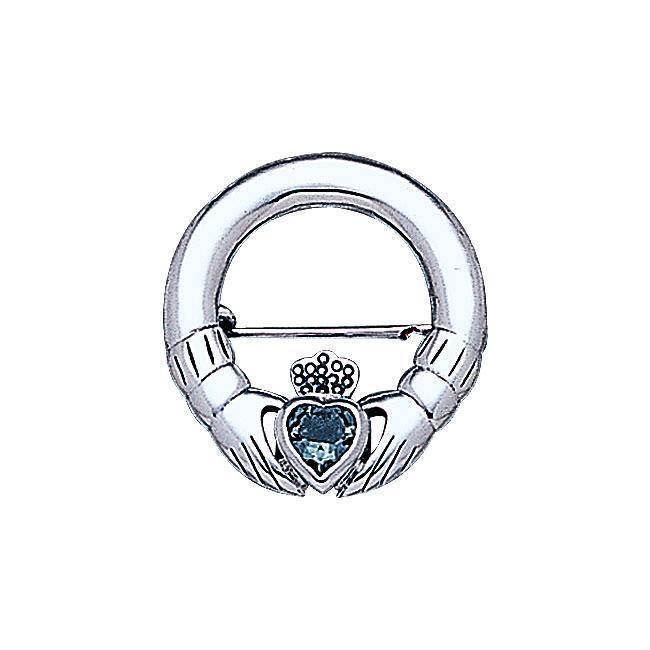 Irish Claddagh Silver Brooch with Gem TBR252 Brooch