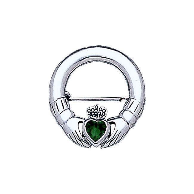 Irish Claddagh Silver Brooch with Gem TBR252 Brooch