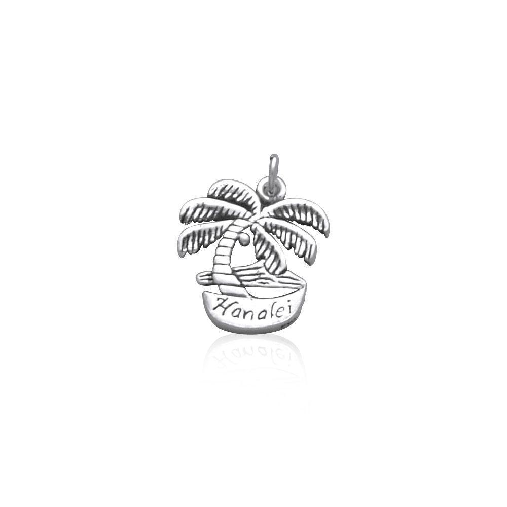 Hanalei Island Coconut Tree Silver Charm TC1037 - peterstone.dropshipping