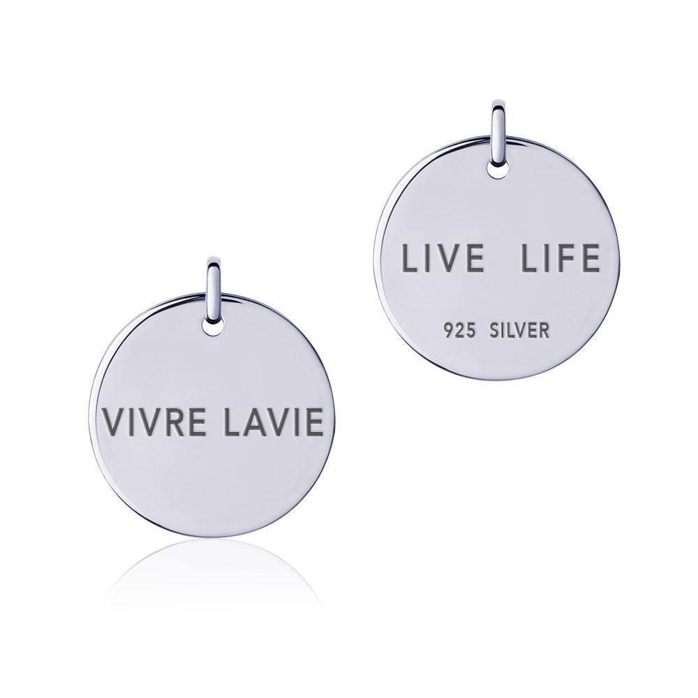 Power Word Live Life or Vivre La Vie Silver Disc Charm TCM360 Charm