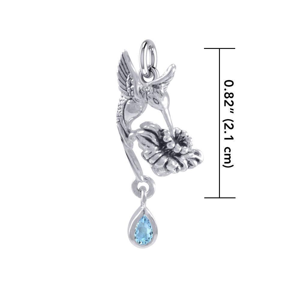 Silver Flying Hummingbird with Dangling Gemstone Flower Charm TCM629 Charm