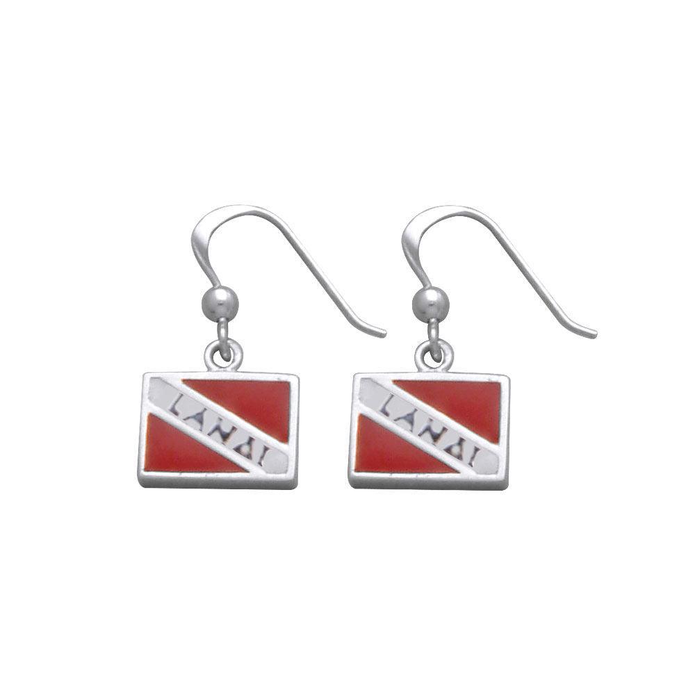 Lanai Island Dive Flag and Dive Equipment Silver Hook Earrings - peterstone.dropshipping