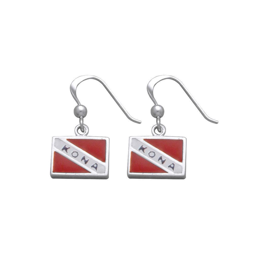 Kona Island Dive Flag and Dive Equipment Silver Hook Earrings TE2692 - peterstone.dropshipping