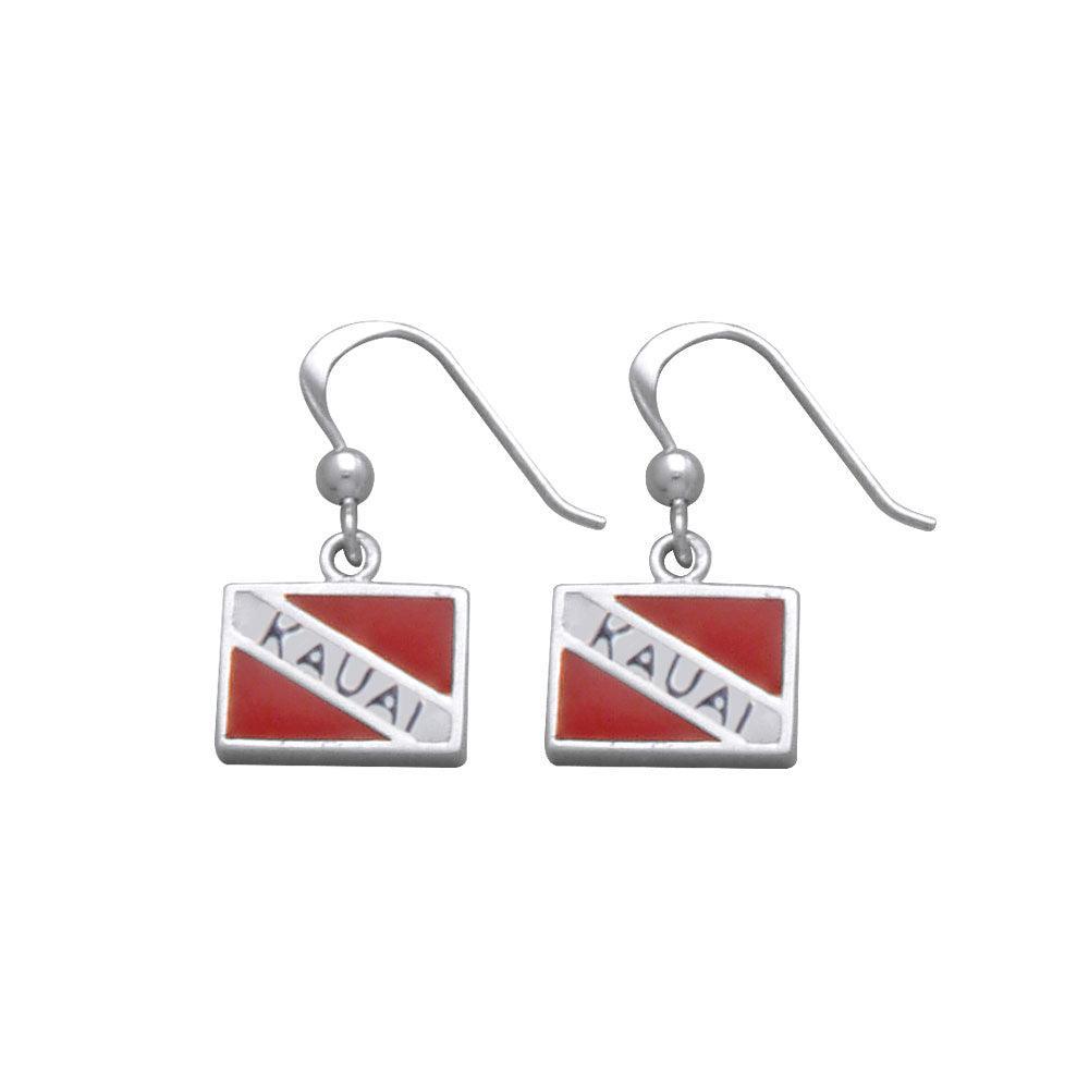 Kauai Island Dive Flag and Dive Equipment Silver Hook Earrings TE2723 - peterstone.dropshipping