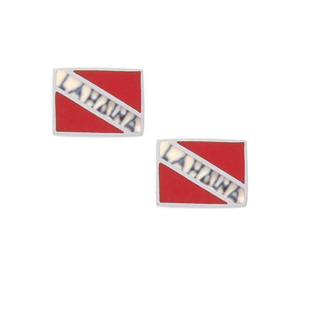 Lahaina Island Dive Flag and Dive Equipment Silver Post Earrings TE2728 - peterstone.dropshipping