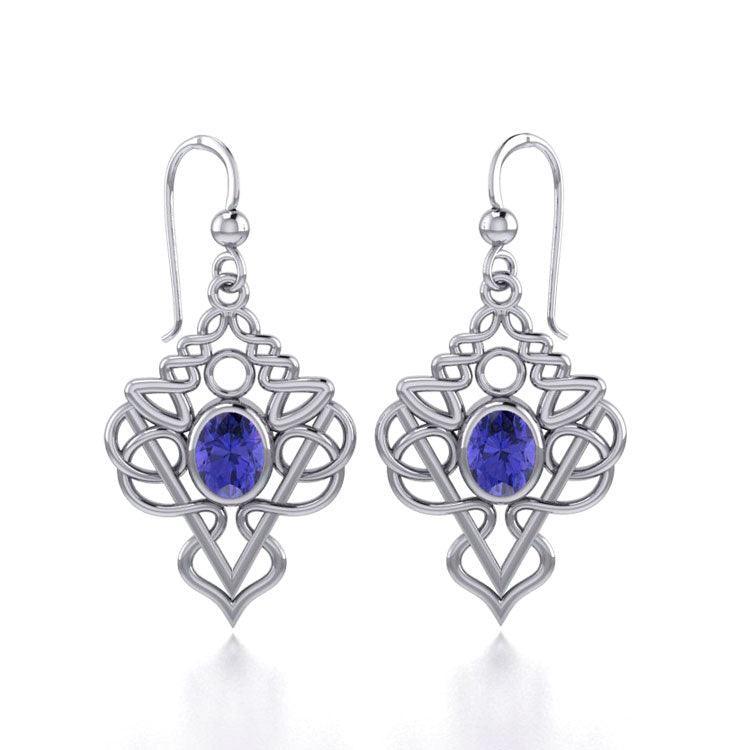 True Celtic pride ~ Sterling Silver Jewelry Scottish Thistle Hook Earrings with a Sparkling Gemstone TE593 - peterstone.dropshipping