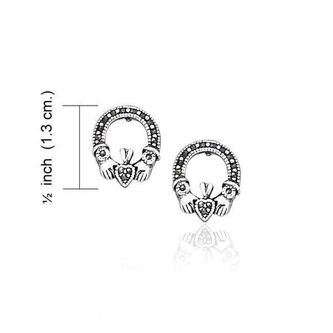 Irish Claddagh Silver Post Earrings with Marcasite TE793 Earrings