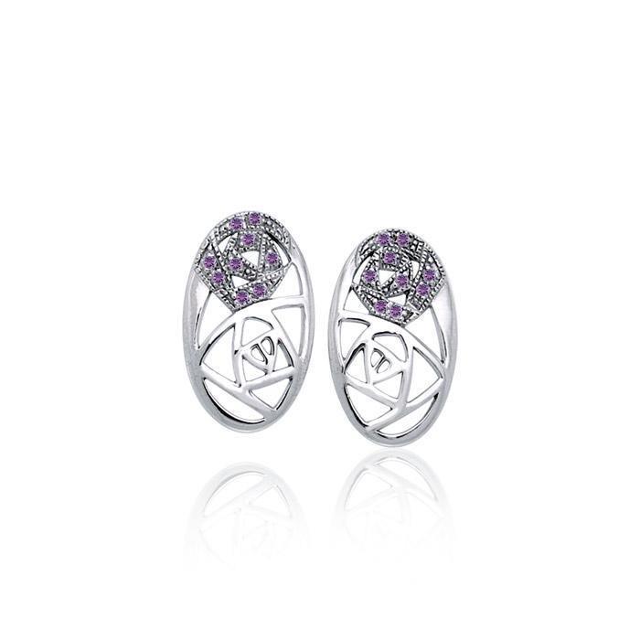 Abstract Elegance Silver Post Earrings with Gemstone TER1182 Earrings