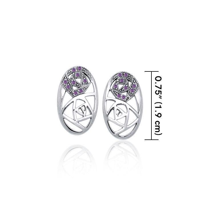 Abstract Elegance Silver Post Earrings with Gemstone TER1182 Earrings