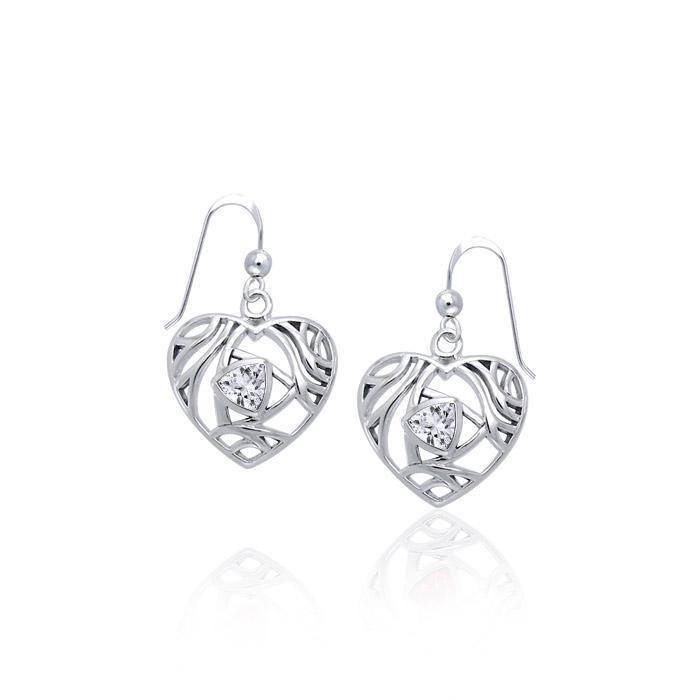 Elegant Heart Sterling Silver Earrings with Gemstone TER1183 Earrings