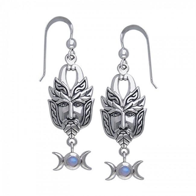 Green Man Silver Earrings TER125