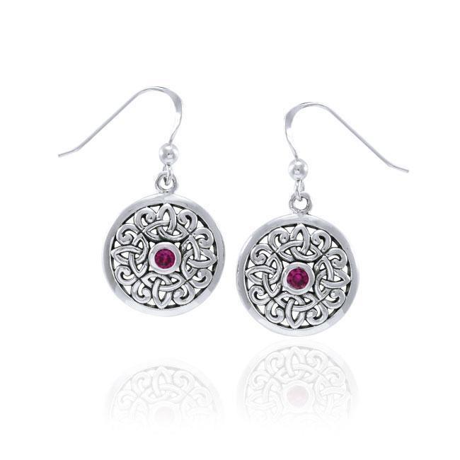 Celtic Flower with Gemstone Silver Earrings TER1387 Earrings