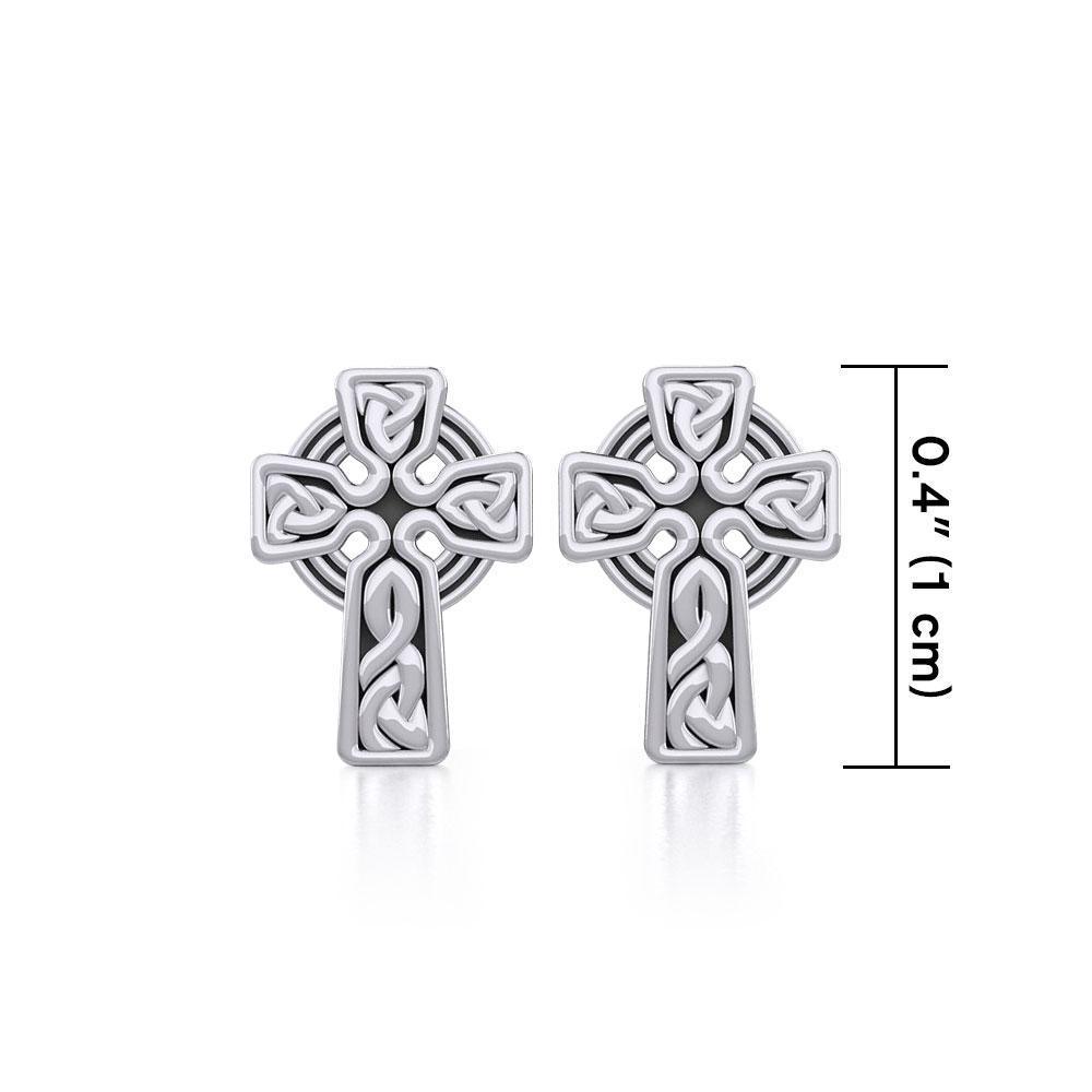 Irish Celtic Cross Sterling Silver Post Earrings TER1751 - Peter Stone Wholesale