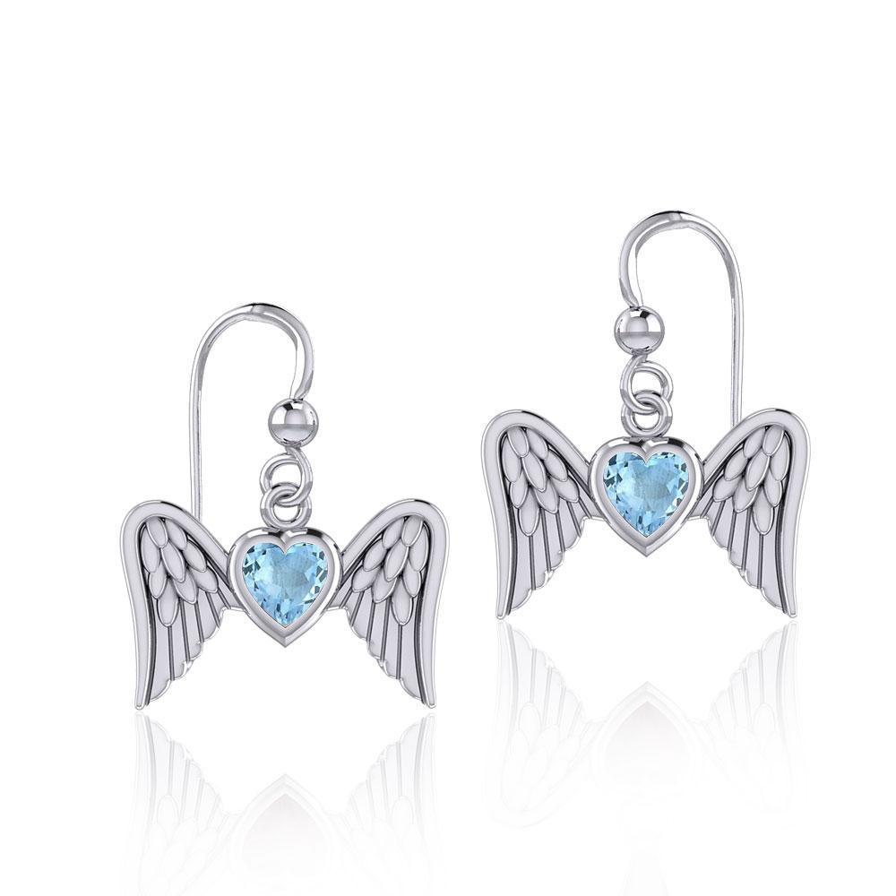 Gemstone Heart and Flying Angel Wings Silver Earrings TER1782 - Peter Stone Wholesale