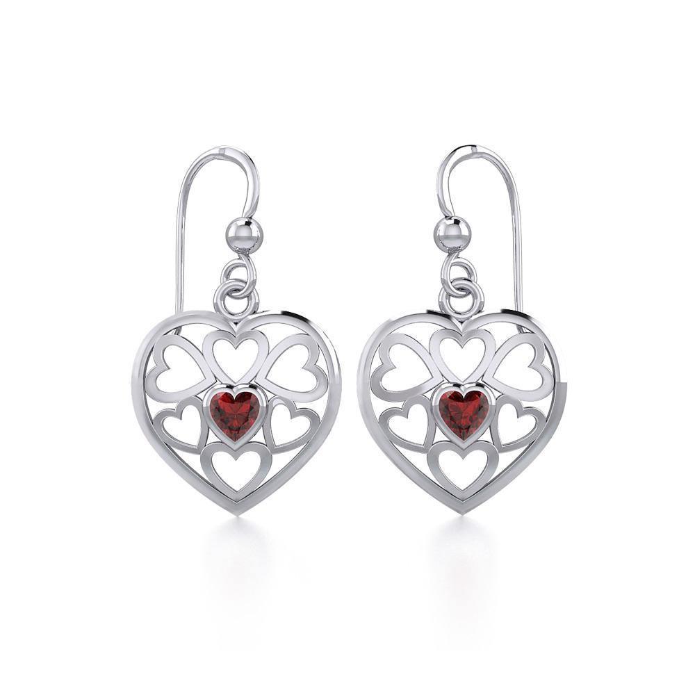 Hearts in Heart Silver Earrings with Gemstone TER1792 Earrings