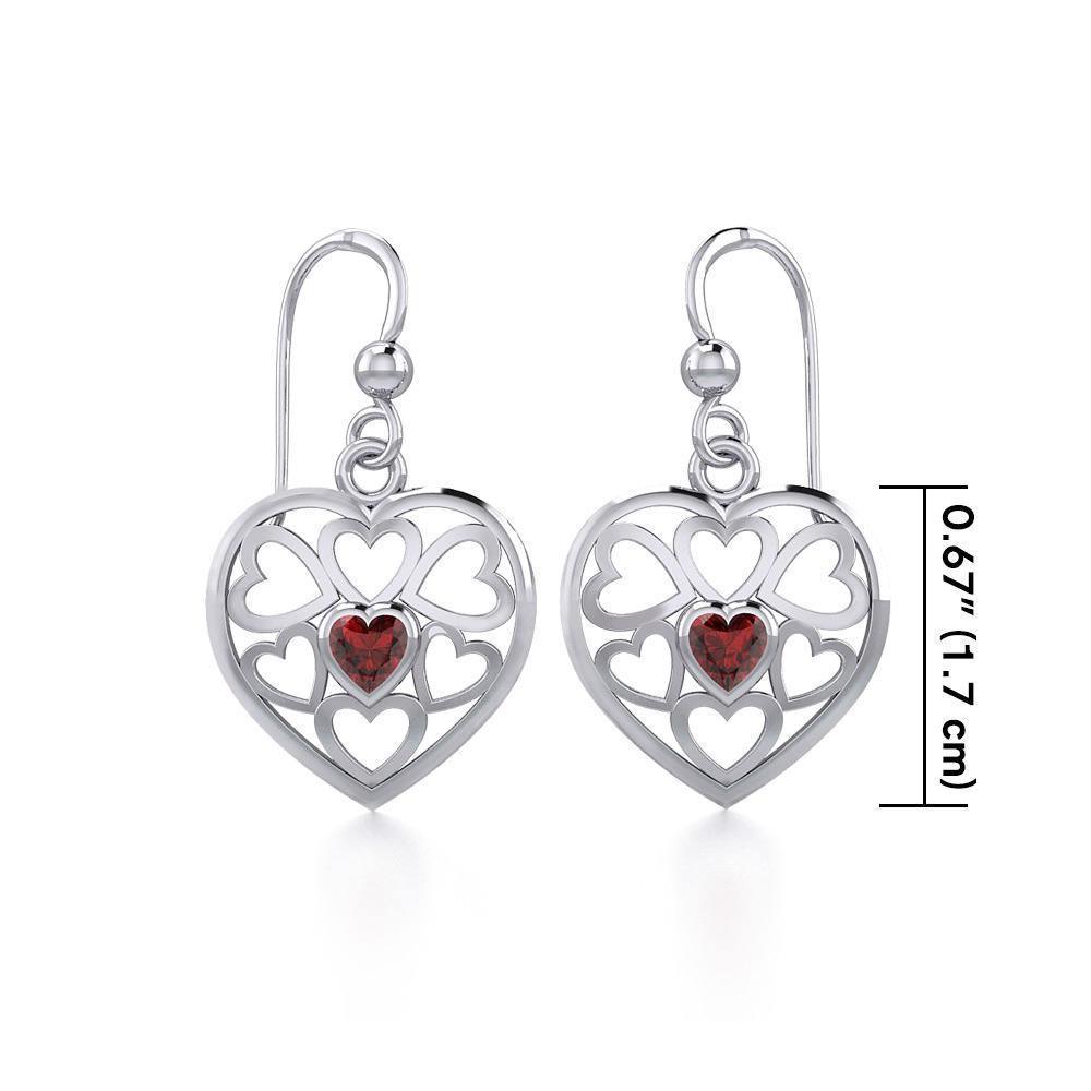 Hearts in Heart Silver Earrings with Gemstone TER1792 Earrings