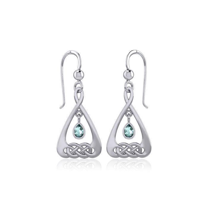 Celtic Knot Silver Earrings  with Dangling Gemstone TER1794 Earrings