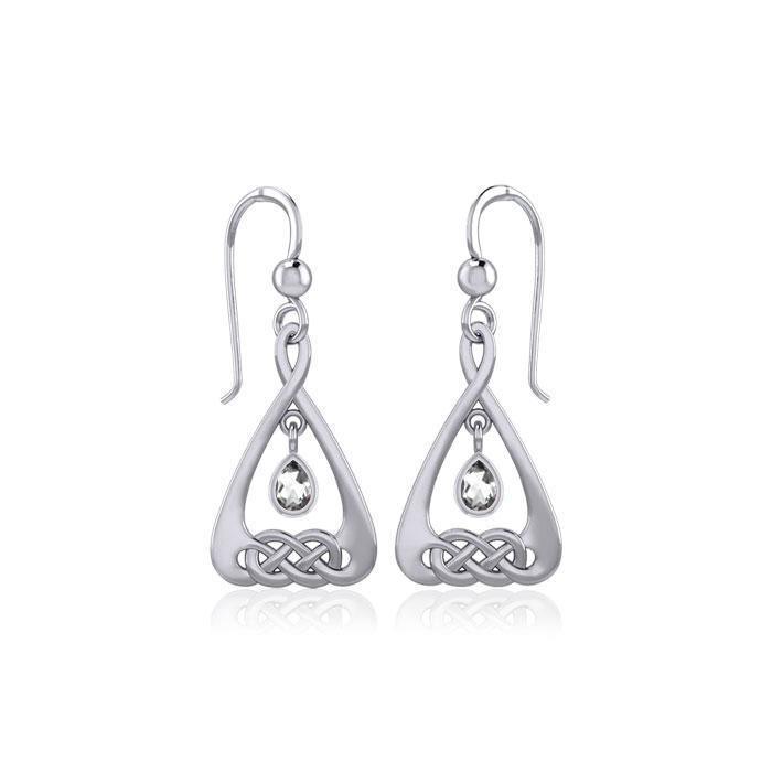 Celtic Knot Silver Earrings  with Dangling Gemstone TER1794 Earrings