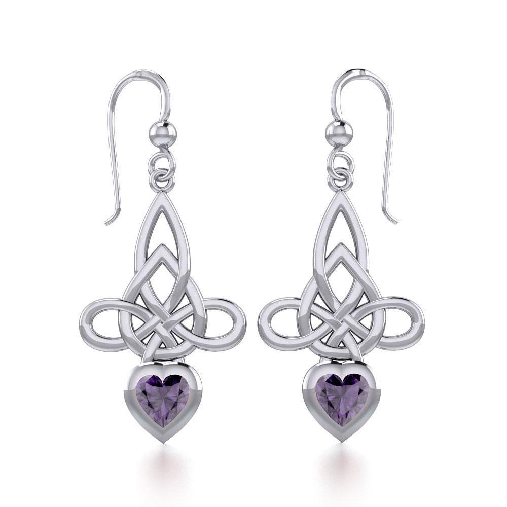 Celtic Witches Knot Silver Earrings with Heart Gemstone TER1830 Earrings