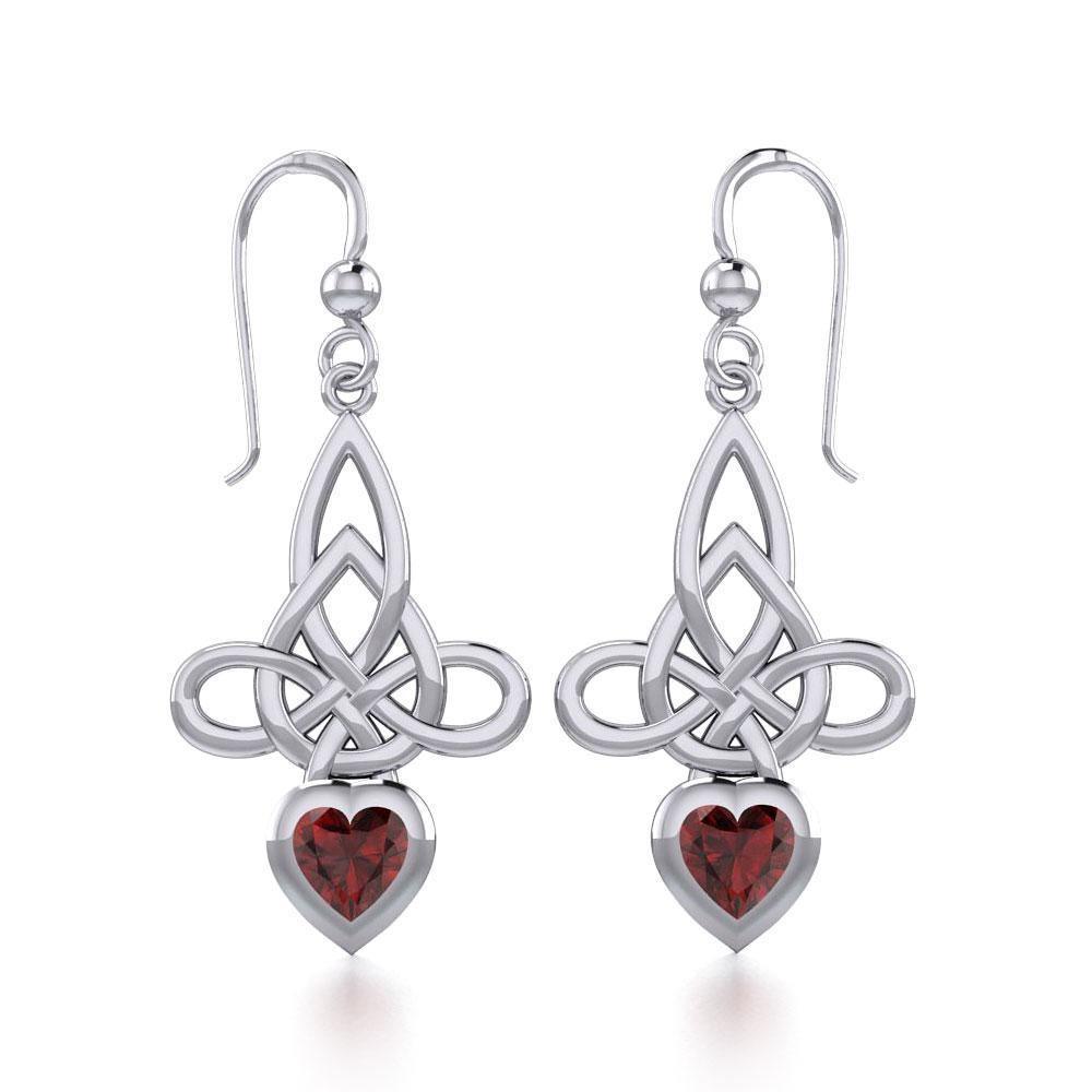 Celtic Witches Knot Silver Earrings with Heart Gemstone TER1830 Earrings