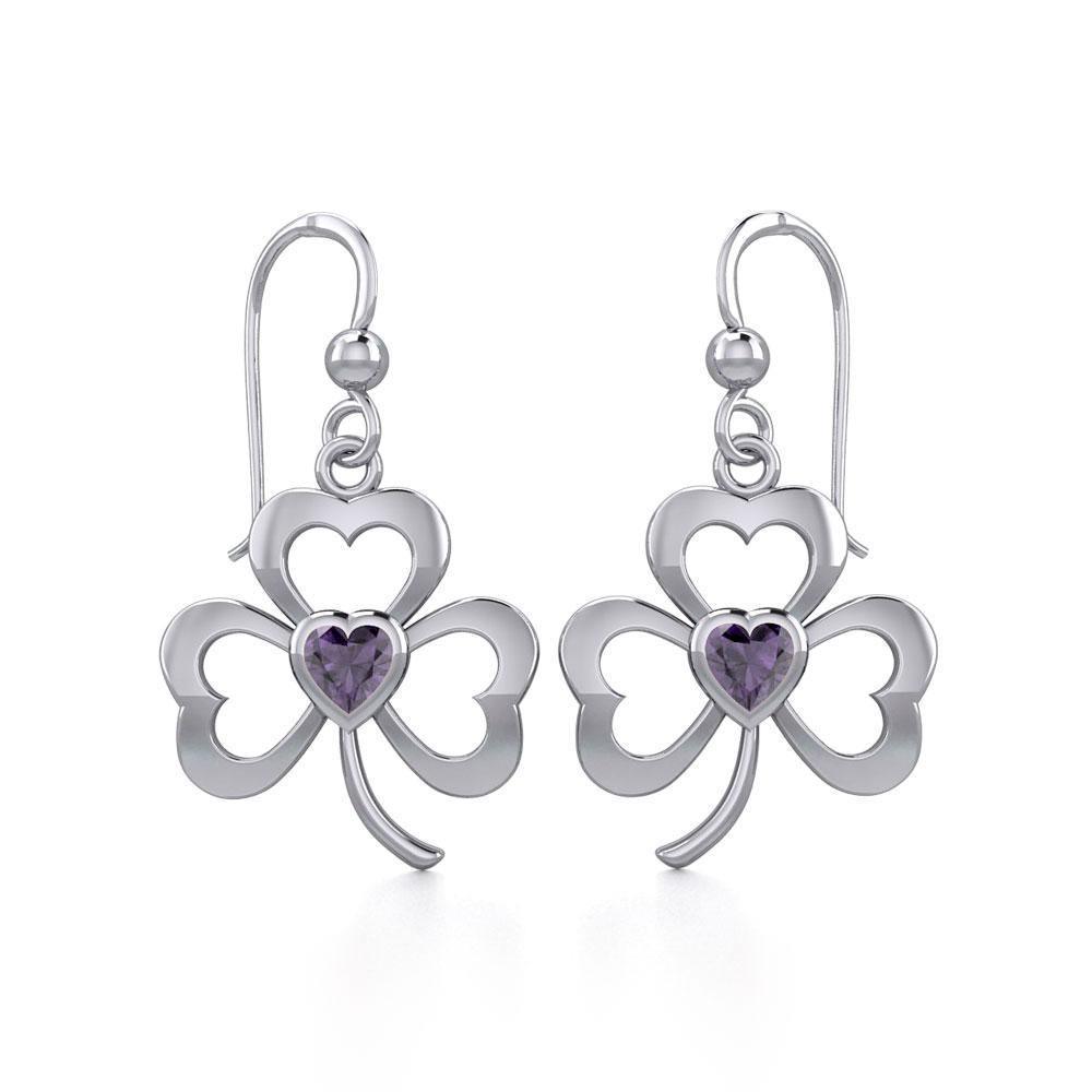 Silver Shamrock Earrings with Heart Gemstone TER1835 Earrings