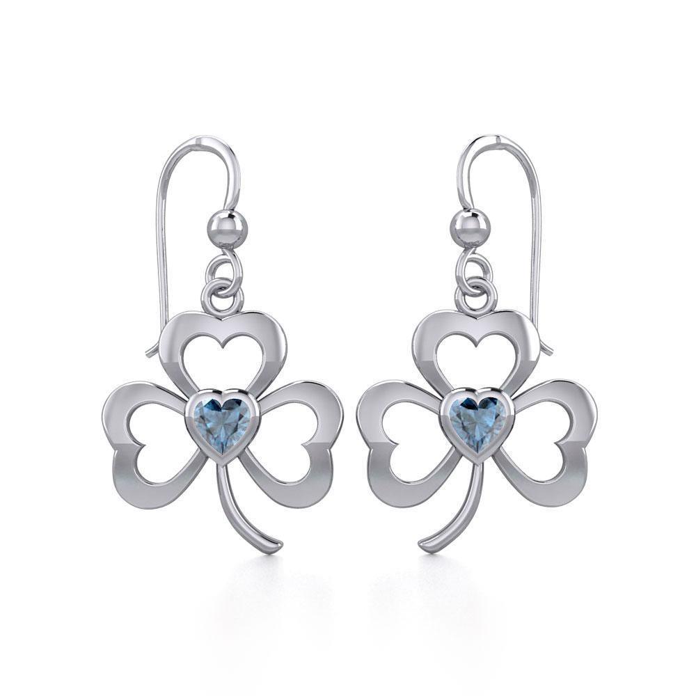 Silver Shamrock Earrings with Heart Gemstone TER1835 Earrings